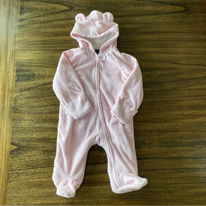 Faded Glory Pink Bear Ears Infant Snowsuit Fuzzy size 6-9 months